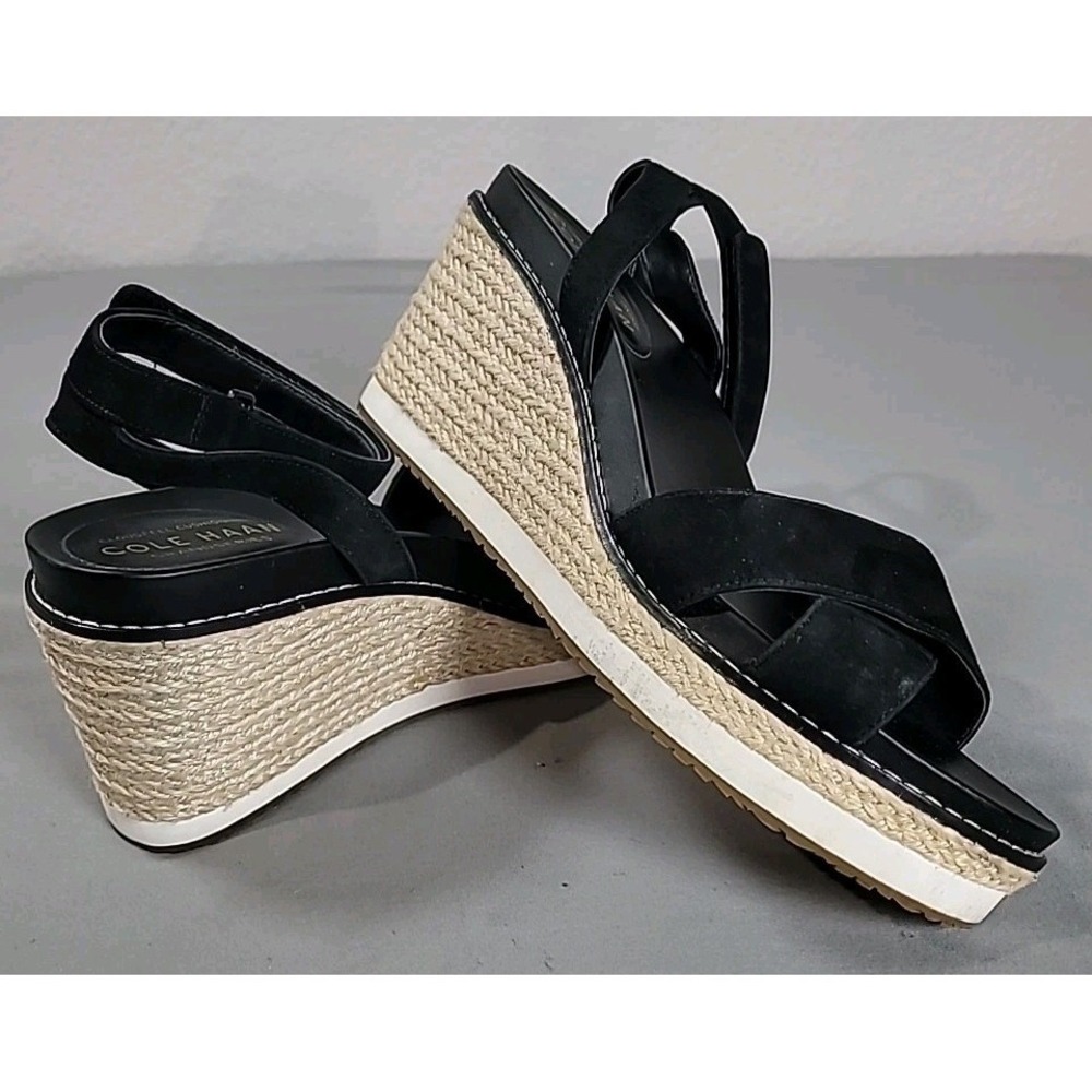 Cole Haan Cloudfeel Grandseries Black Suede Espadrille Wedge Sandals Womens 8.5 - Picture 7 of 8